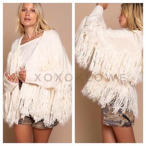 POL Ivory Knit Cardigan Tassel Fringe Open Front